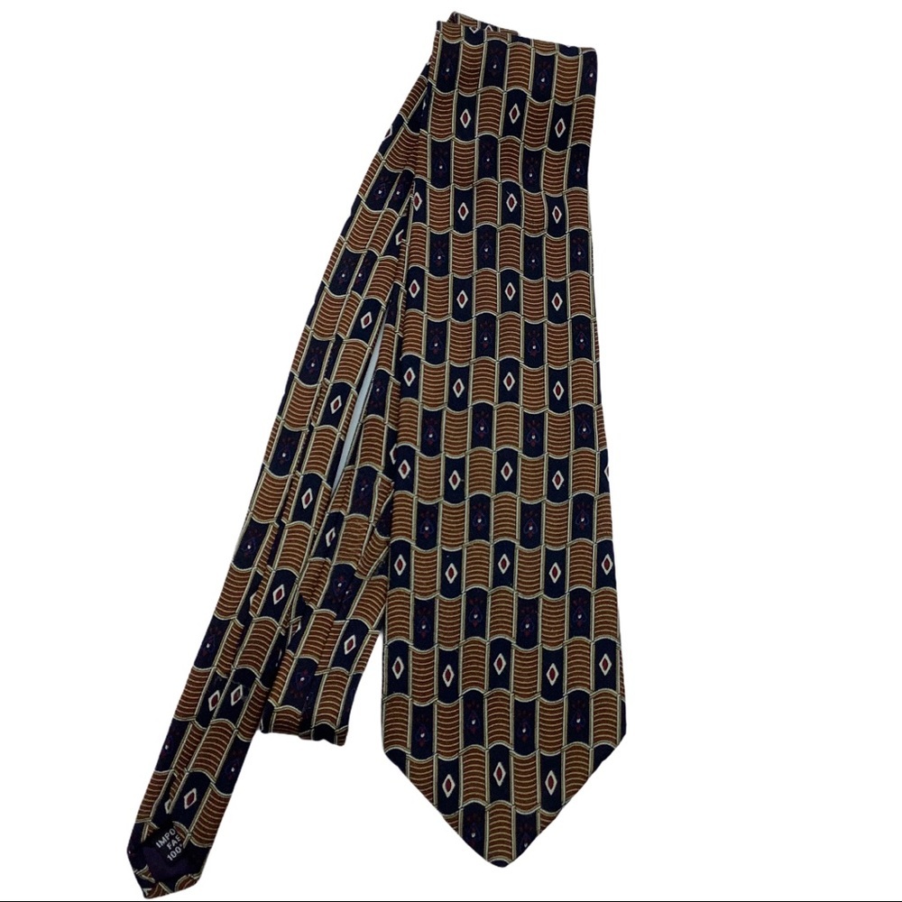 Geoffrey Beene tie 100% silk Classic Brown Blue‎